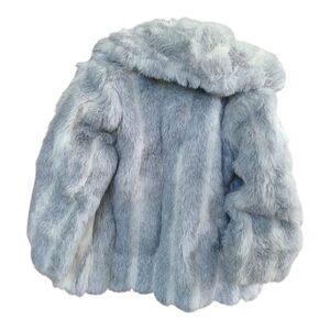 Vtg 1980s Wiman Faux Fur Coat White/Grey Silver Fox Stripes Satin Lining Vintage